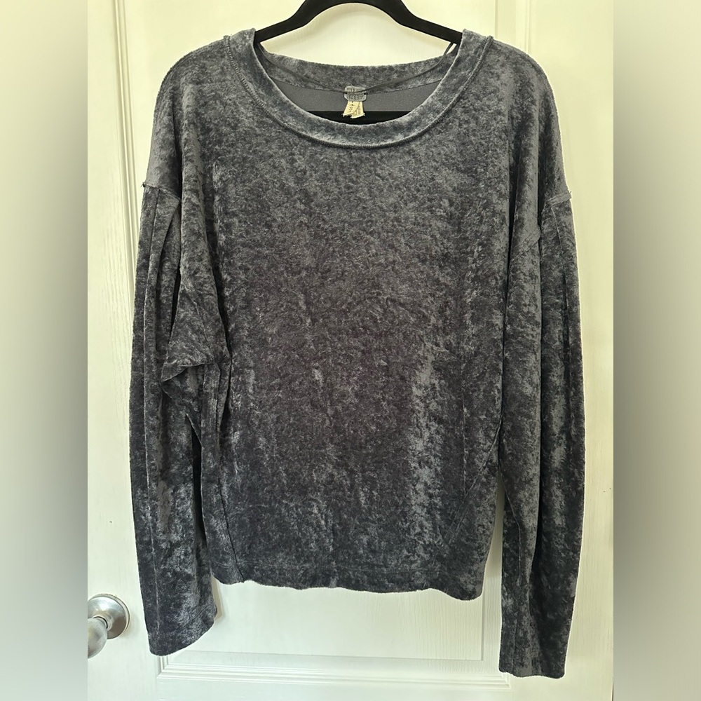 Free People Milan Velvet Pullover Balloon Sleeve Top Gray Small Boho Y2K